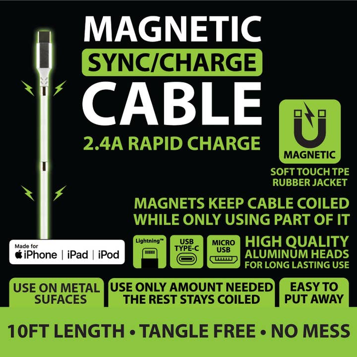 Novelty Brands - Wholesale Charging Cable - 10 ft Charging Cable Magnetic Assortment Display- 6/Display