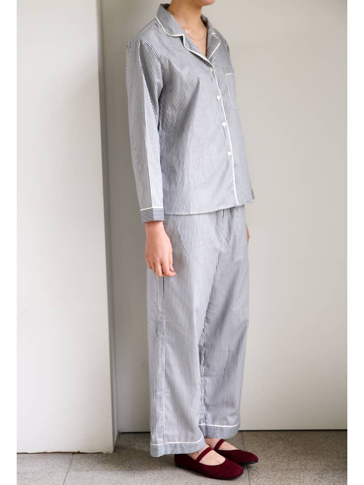 Me+Lia - Wholesale Sleepwear Set - Women's - Cecile Pyjama PJs Long Set - Navy Pinstripe4