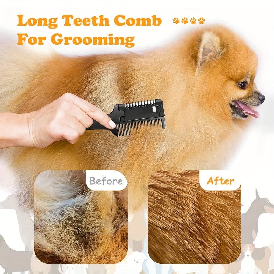 DIYSTORE – wholesale Pet grooming tool – Dog – Pet Razor Comb with 10 Replacement Blades, 2-in-1 Dog & Cat Hair Trimmer and Groomer - PP Material Double-Sided Cutting Comb for Various Breeds - Safe Grooming Tool for Shedding and Thinning - For Dog & Cat Owners - Suitable for Regular Grooming3