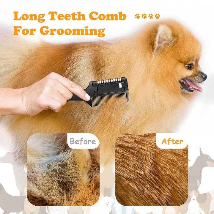 DIYSTORE – wholesale Pet grooming tool – Dog – Pet Razor Comb with 10 Replacement Blades, 2-in-1 Dog & Cat Hair Trimmer and Groomer - PP Material Double-Sided Cutting Comb for Various Breeds - Safe Grooming Tool for Shedding and Thinning - For Dog & Cat Owners - Suitable for Regular Grooming3