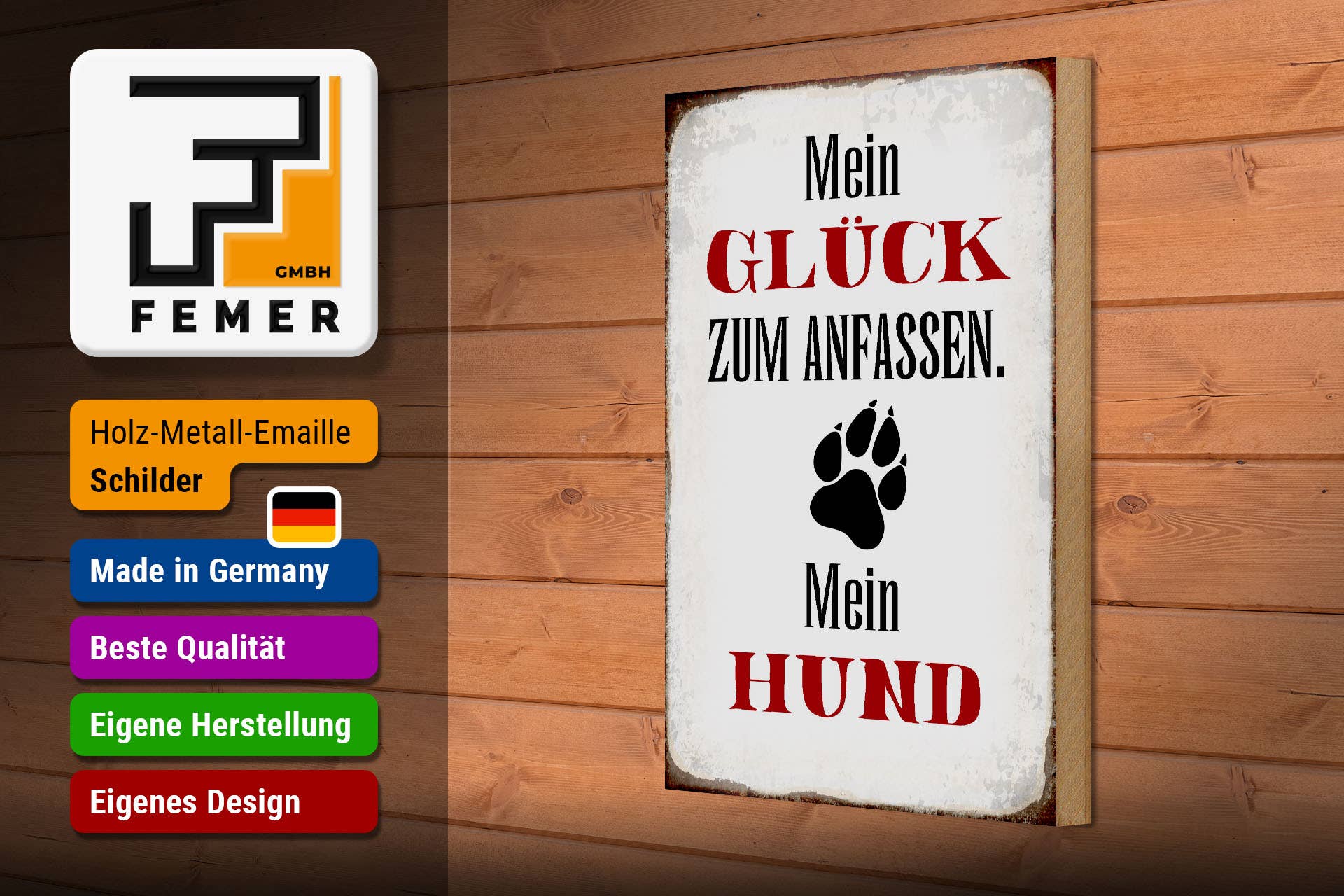 Femer - Wholesale Sign - Wooden sign saying 20x30cm Glück zum trächten mein Hund2