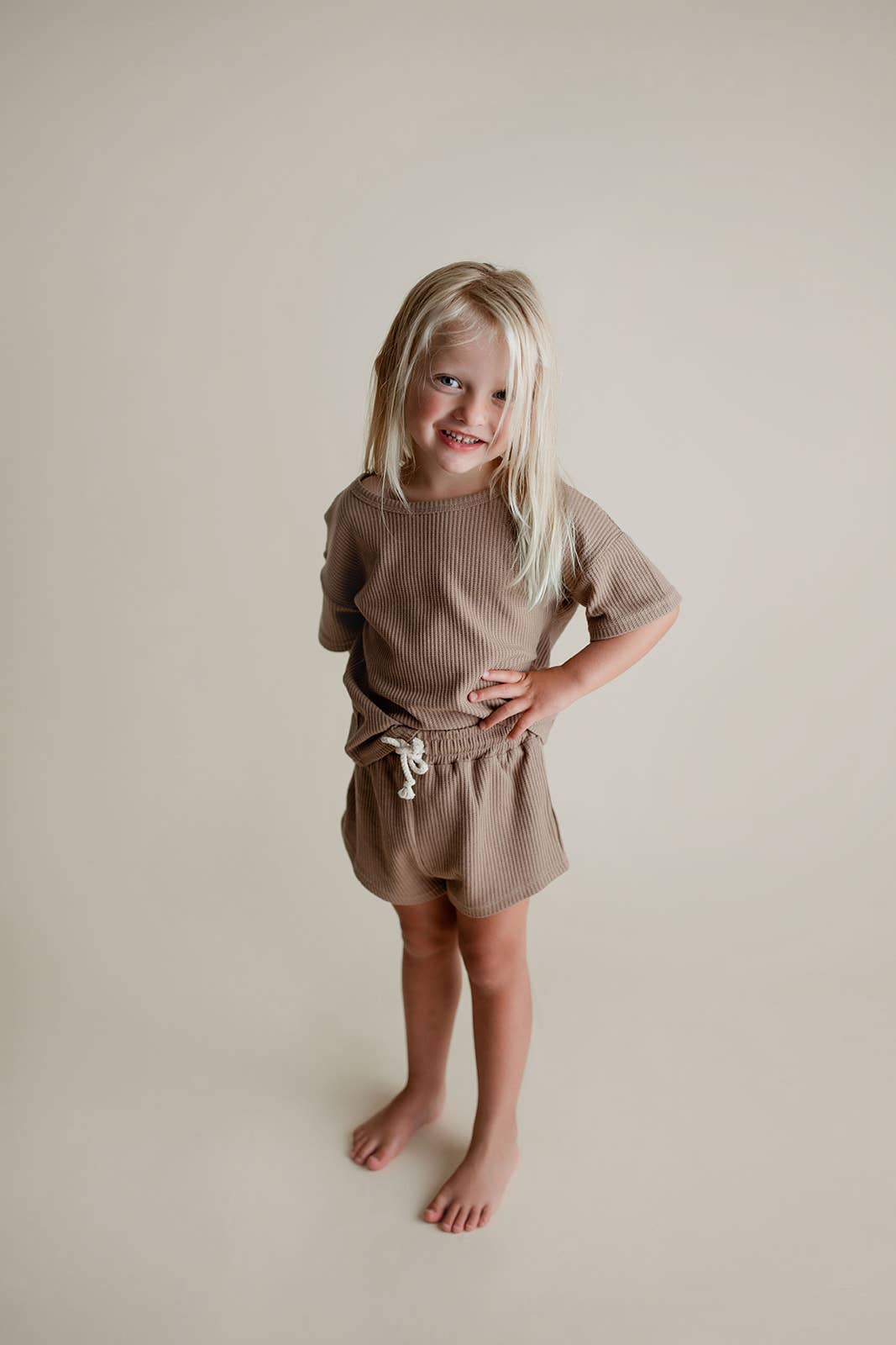 Three Little Tots - Wholesale Top & Short Set - Kids - Cocoa Sands Neutral Summer Waffle Toddler Top & Bottom Set22