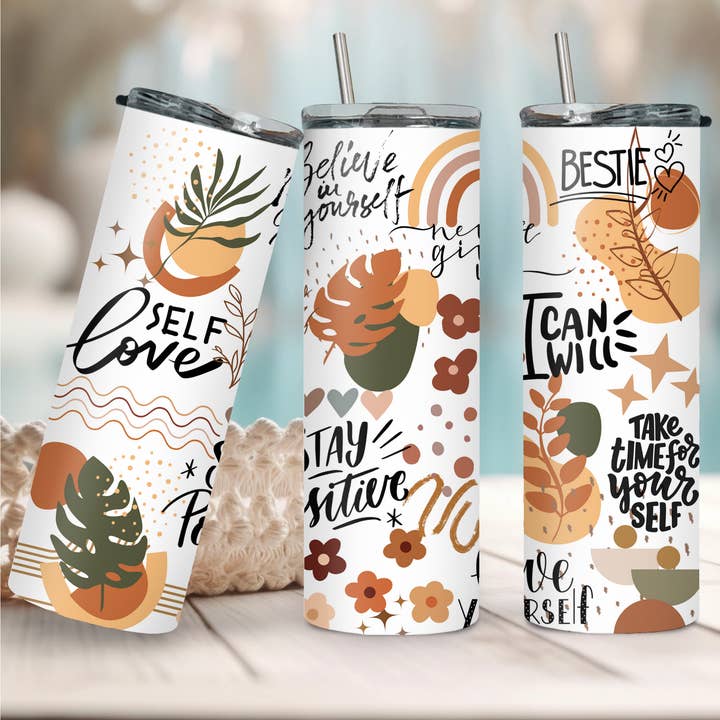 Copo Térmico Amor Próprio + Palhinhas Reutilizáveis por atacado de Melis' Creations & More LLC