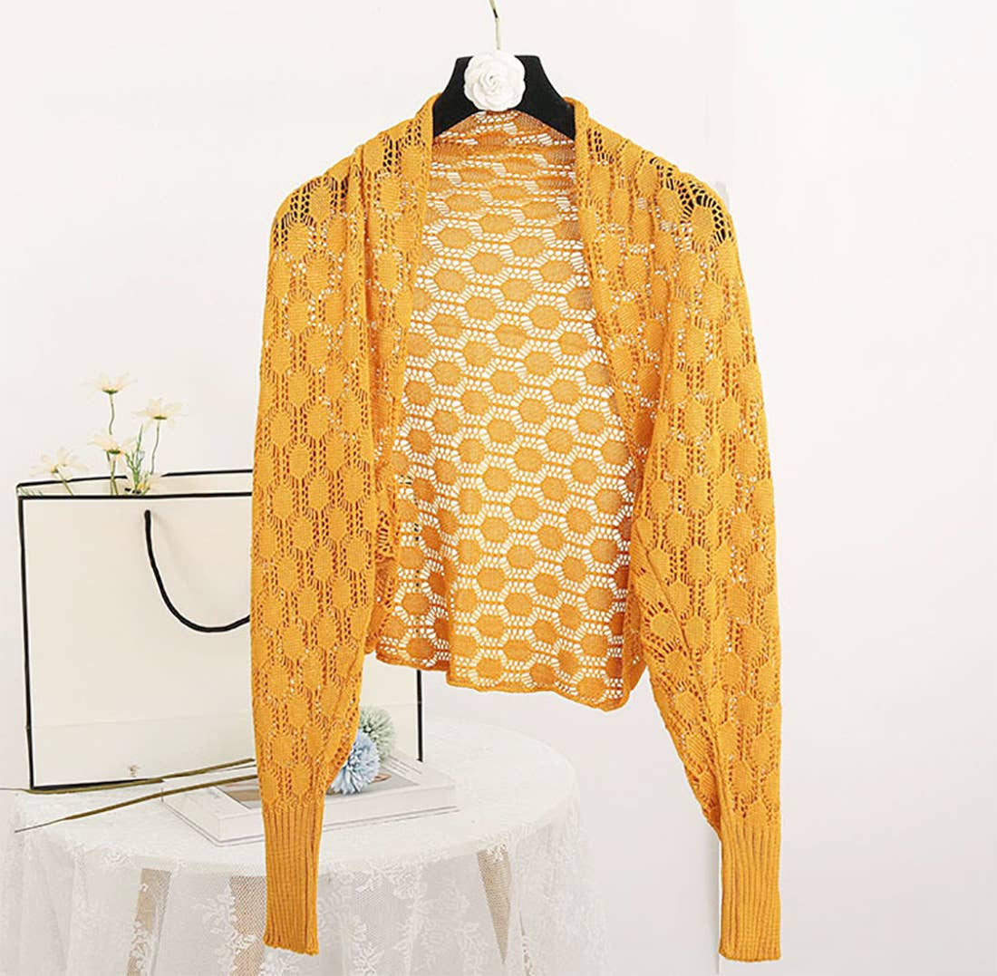 Fennco Styles - Vendita all'ingrosso Cardigan - Donna - Maglione bolero all'uncinetto traforato con maniche lunghe11