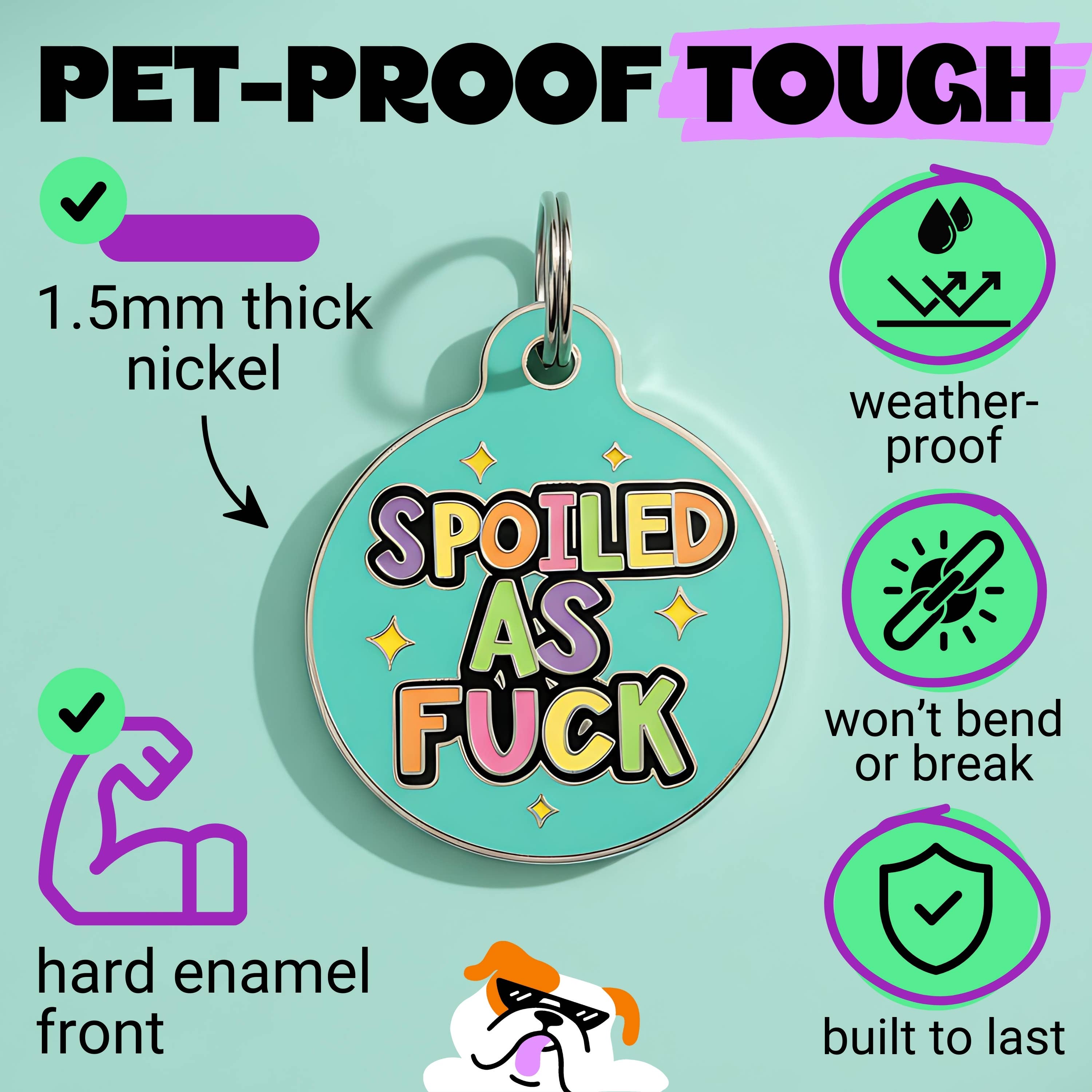 Bad Tags - Wholesale Pet Identification Tag - Cat/Dog - Enamel Dog Tag with Scannable Pet ID - Spoiled As Fuck4