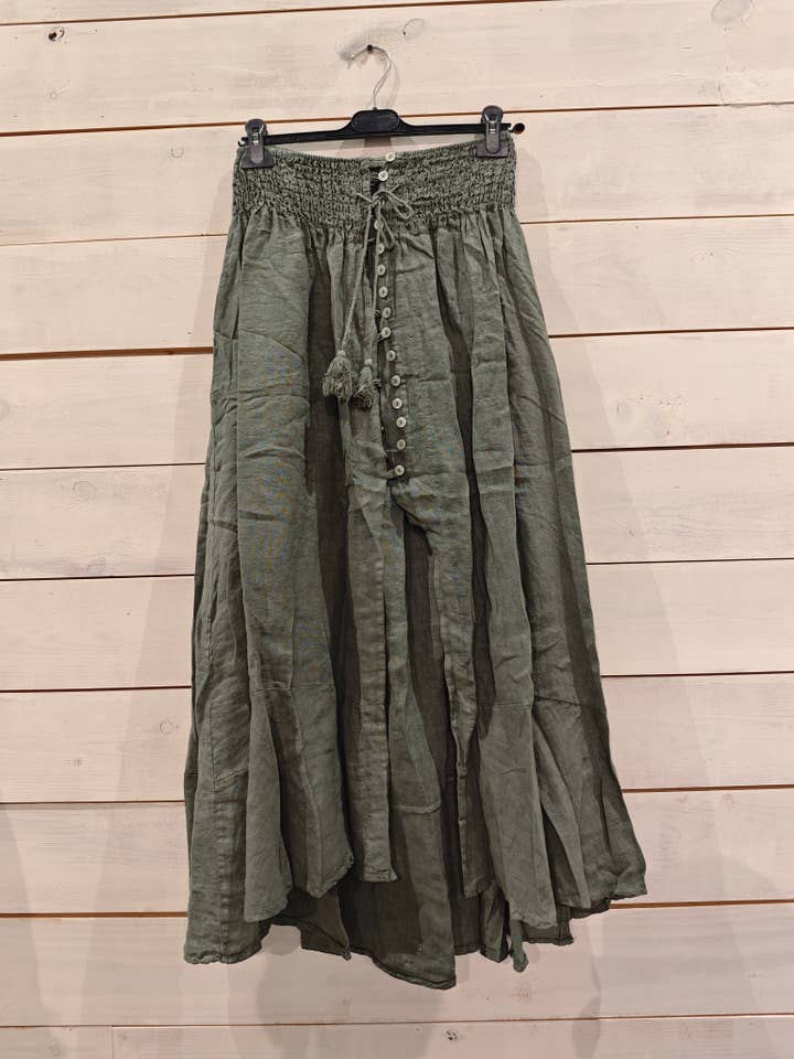Linos y Textiles – wholesale Kjol - Dam – REF 80129 LINNEKJOL MED KNAPP, 100% LINNE RESÅR I MIDJAN.