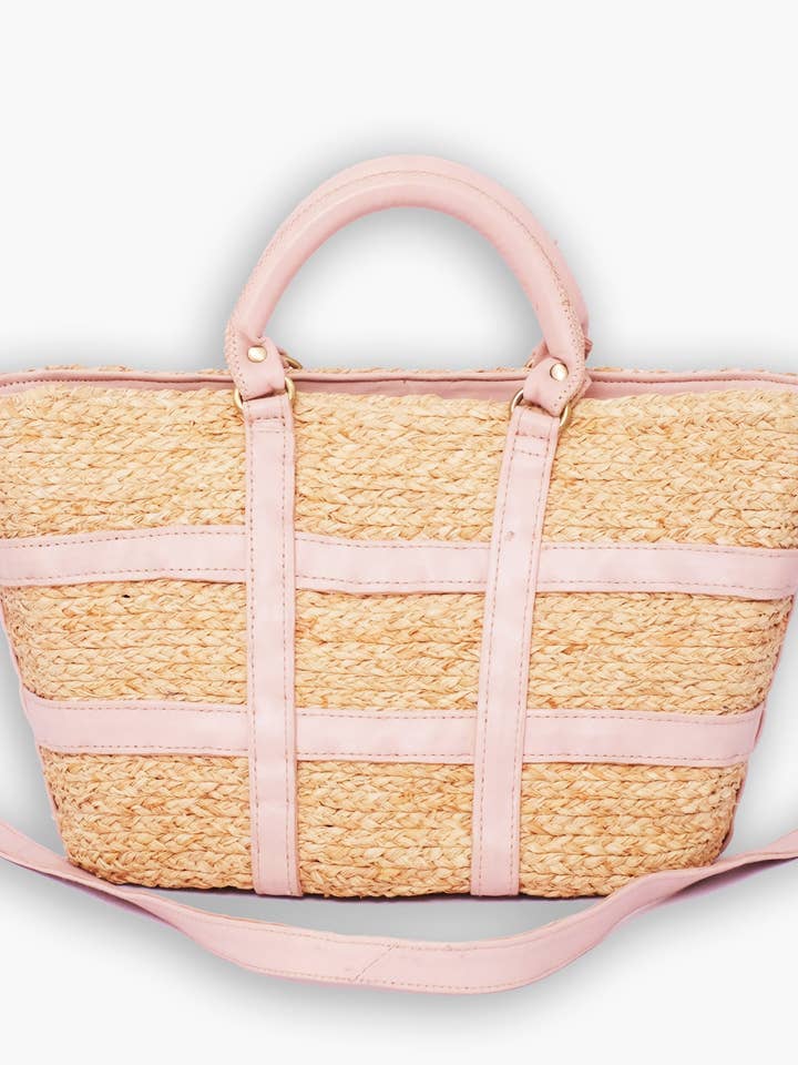 Sac à bandoulière en raphia tissé à la main avec bretelles en cuir pour la vente par isli and tisli