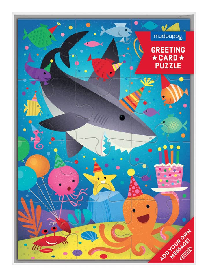 Shark Party Greeting Card Puzzle for wholesale by Chronicle Books