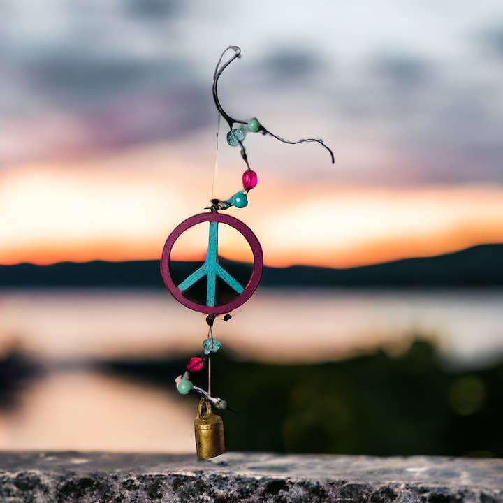 Peace sign wind chime hippie girlfriend gift mobile garden for wholesale by Whimsies