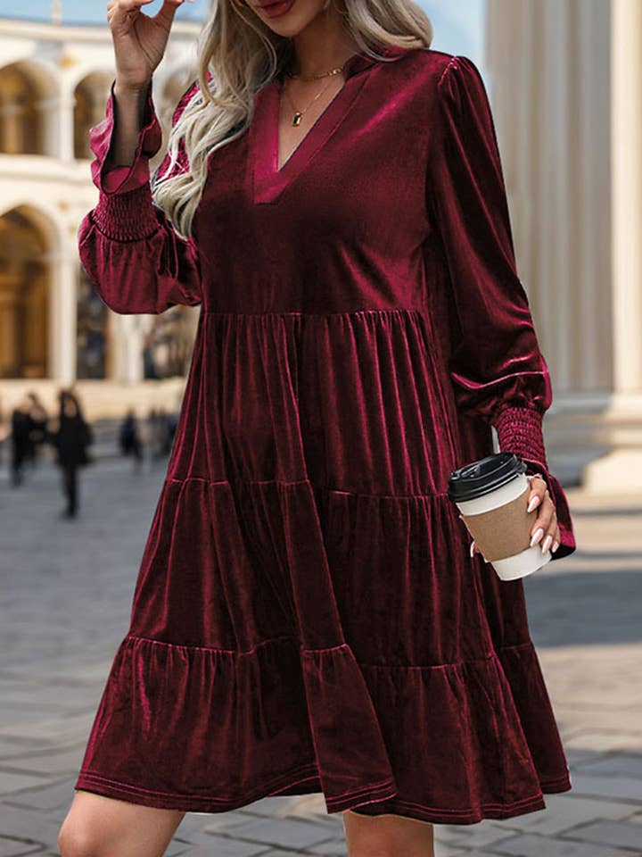 Wholesalesir - Vente Robe – femme - Robe en velours uni à manches longues Hug