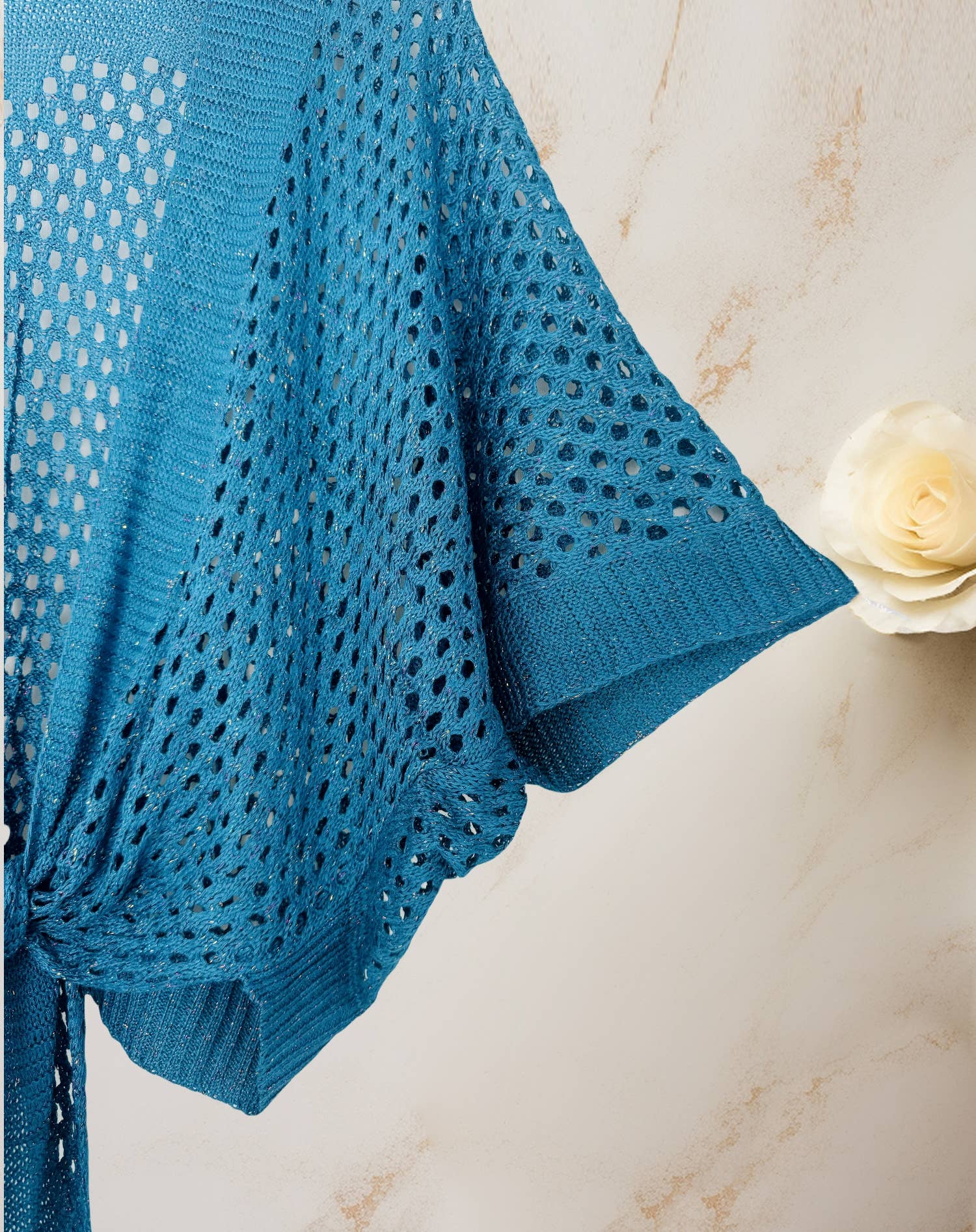 JC Sunny Fashion - Wholesale Cardigan - Women's - JC063344 Eyelet Open-Knit Metallic Cardigan with Front Tie10