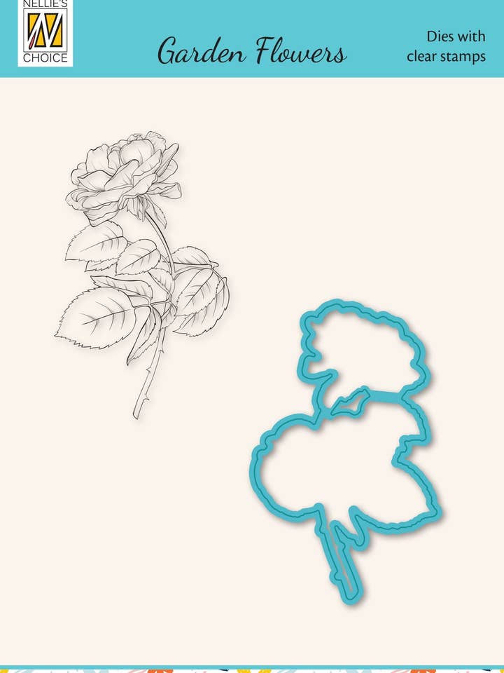 Nellie's Choice Die & Stamp Set - Garden Flowers Series - Rose for wholesale by Ecstasy Crafts Distributing