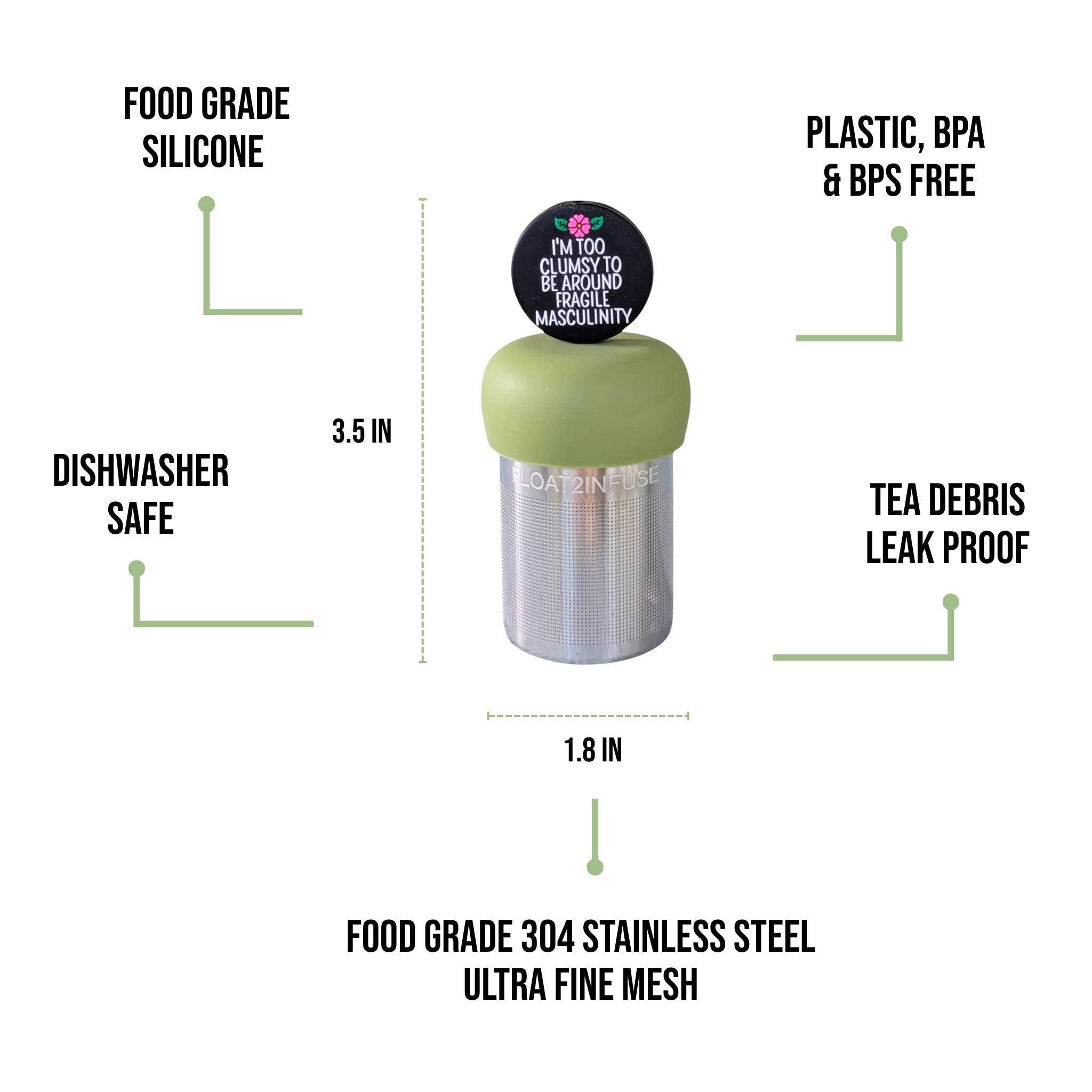Float2infuse Tea Infuser – Coador/infusor de chá por atacado – Demasiado Desajeitado | Infusor de Chá Flutuante | Base Verde | Preto3