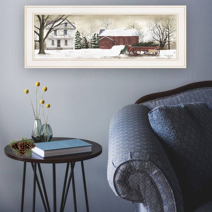 39F Inc. - Wholesale Art Print - 'Christmas Trees for Sale' By Billy Jacobs, Ready to Hang Framed Print, White Frame1