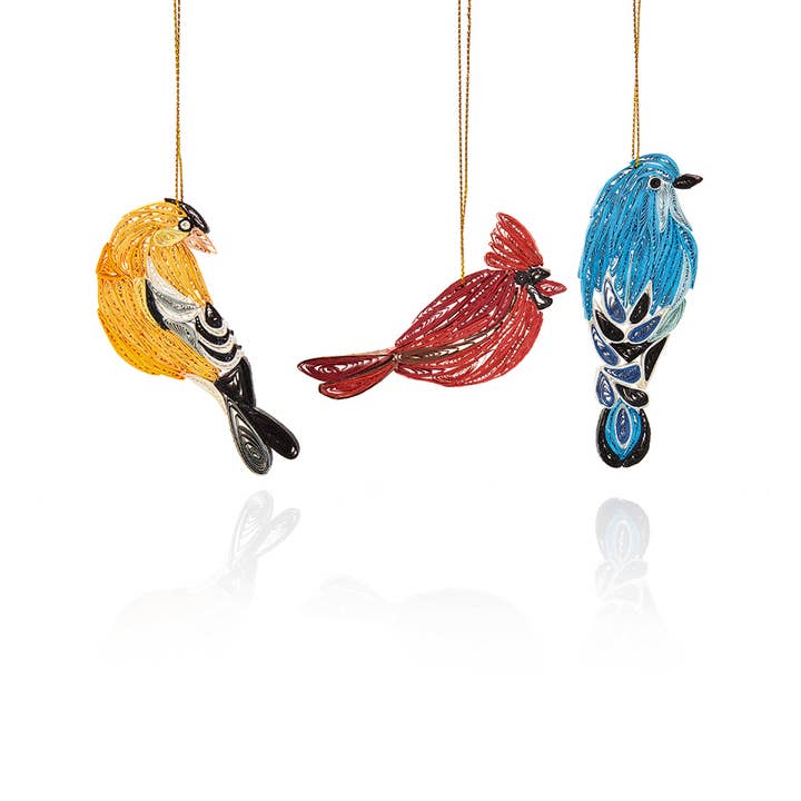 Quilled Woodland Bird Ornaments - Set of 3 for wholesale by SERRV International