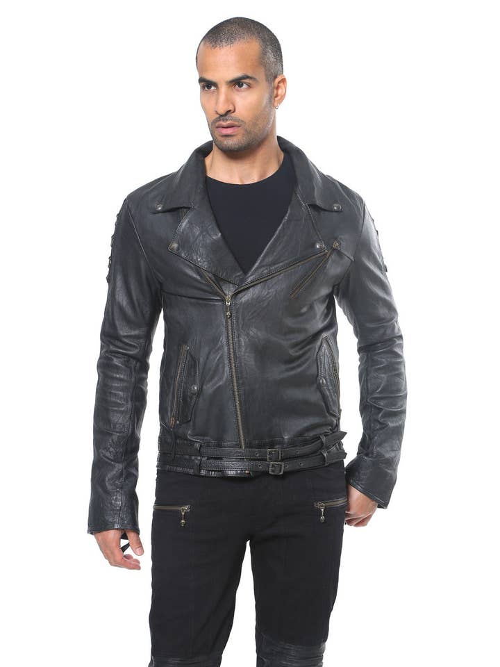 casaco de motoqueiro falcão - casaco de couro masculino por atacado de Jan Hilmer + Sparrow
