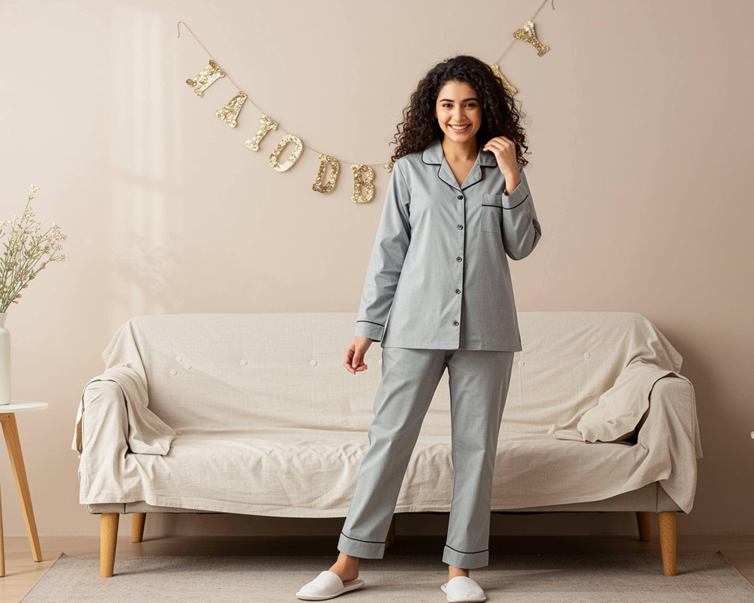 The Blissful - Venta al por mayor Conjunto de ropa para dormir - Mujer - Conjunto de pijama largo 100% algodón Conjunto de pijama de dama de honor 3