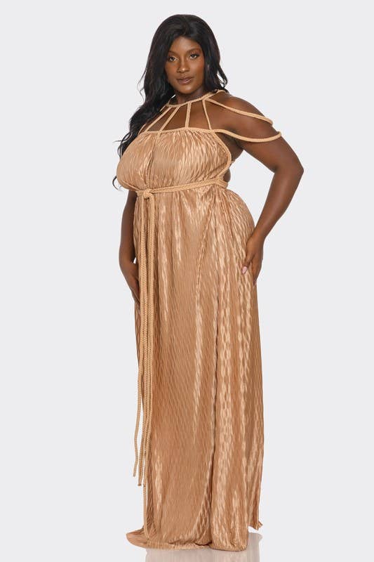 BANJUL – Großhandel Kleid – Damen – HCCD71765   Wellig plissiertes geflochtenes Seil Plus Size Maxikleid2