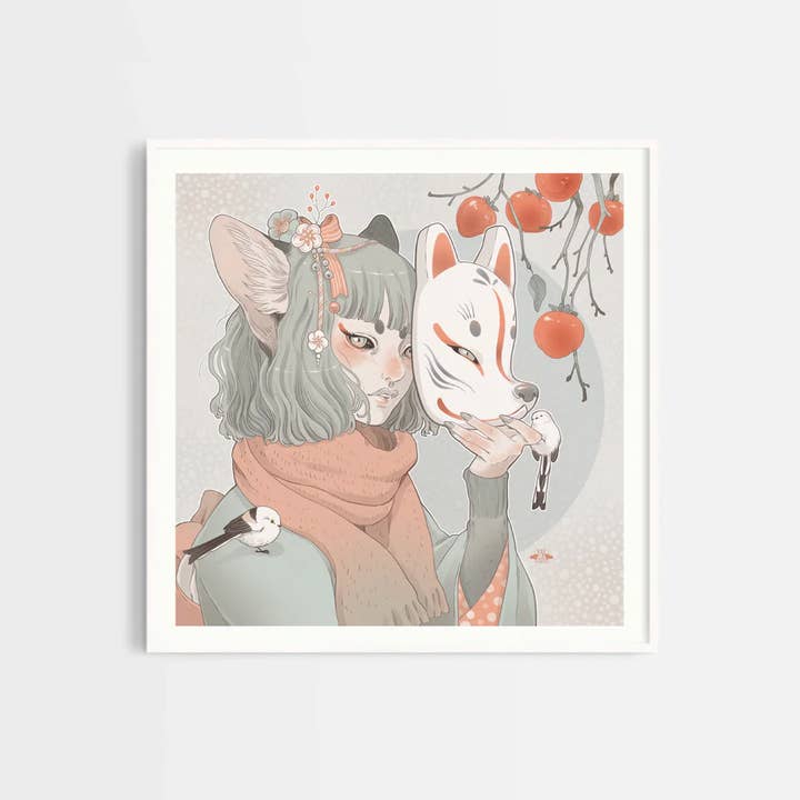 Winter Kitsune Digital Print by BlackBanshee for wholesale by Hop!