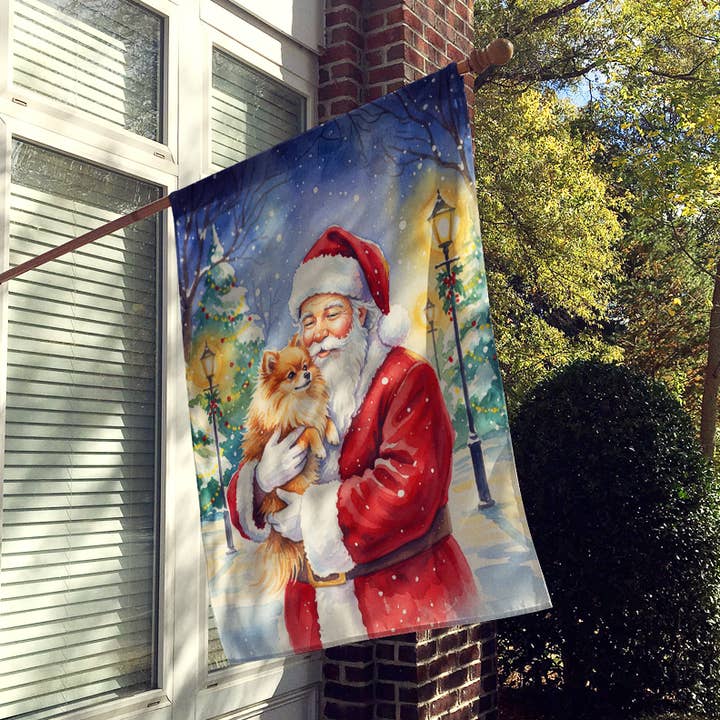Bandiera da casa con Pomerania e Babbo Natale FNT1068 per la vendita all'ingrosso da parte di Caroline's Treasures