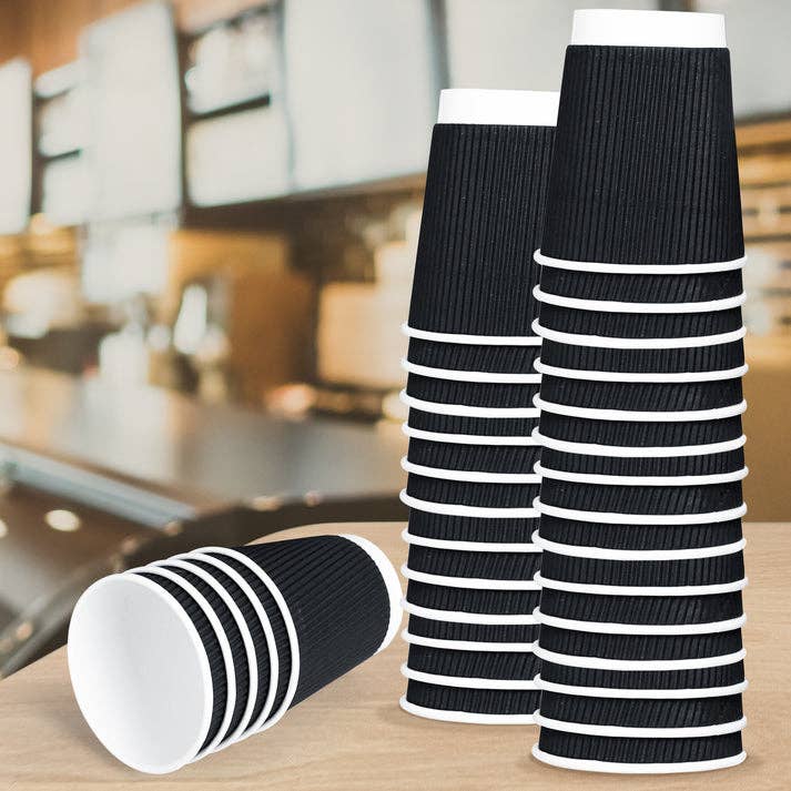 Three Leaf Products - Wholesale Disposable Cup - Three Leaf 9 Oz. Ripple Wall Cups, (Black) 900 Ct.