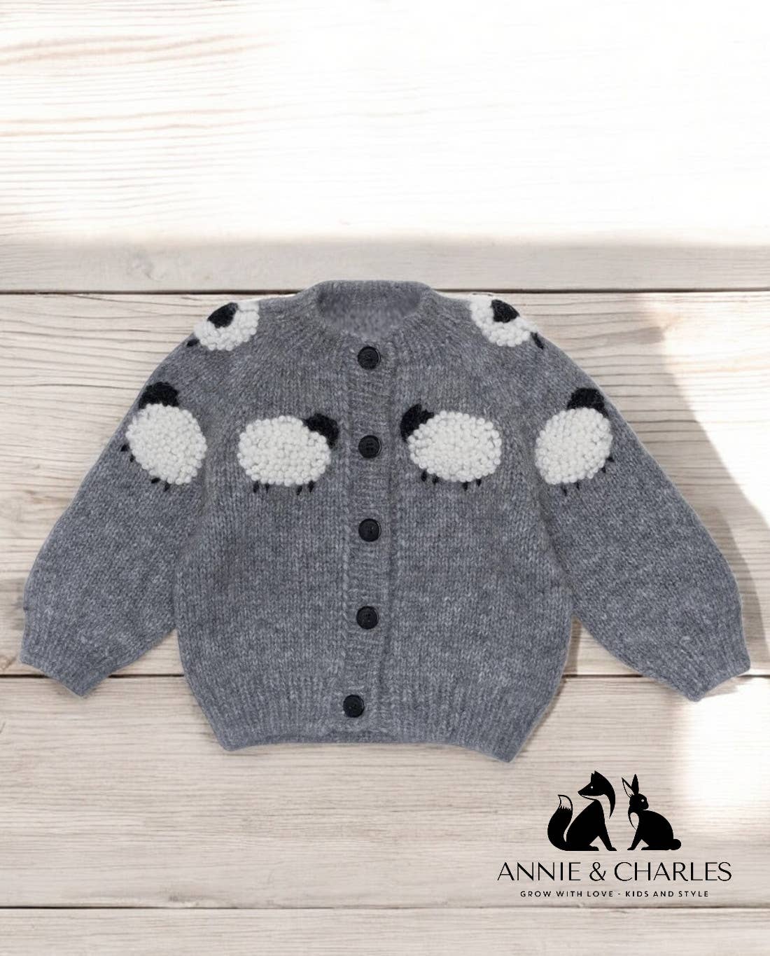 Annie & Charles - Wholesale Jacket - Kids - Annie & Charles® Knit Jacket SHEEP made of wool2