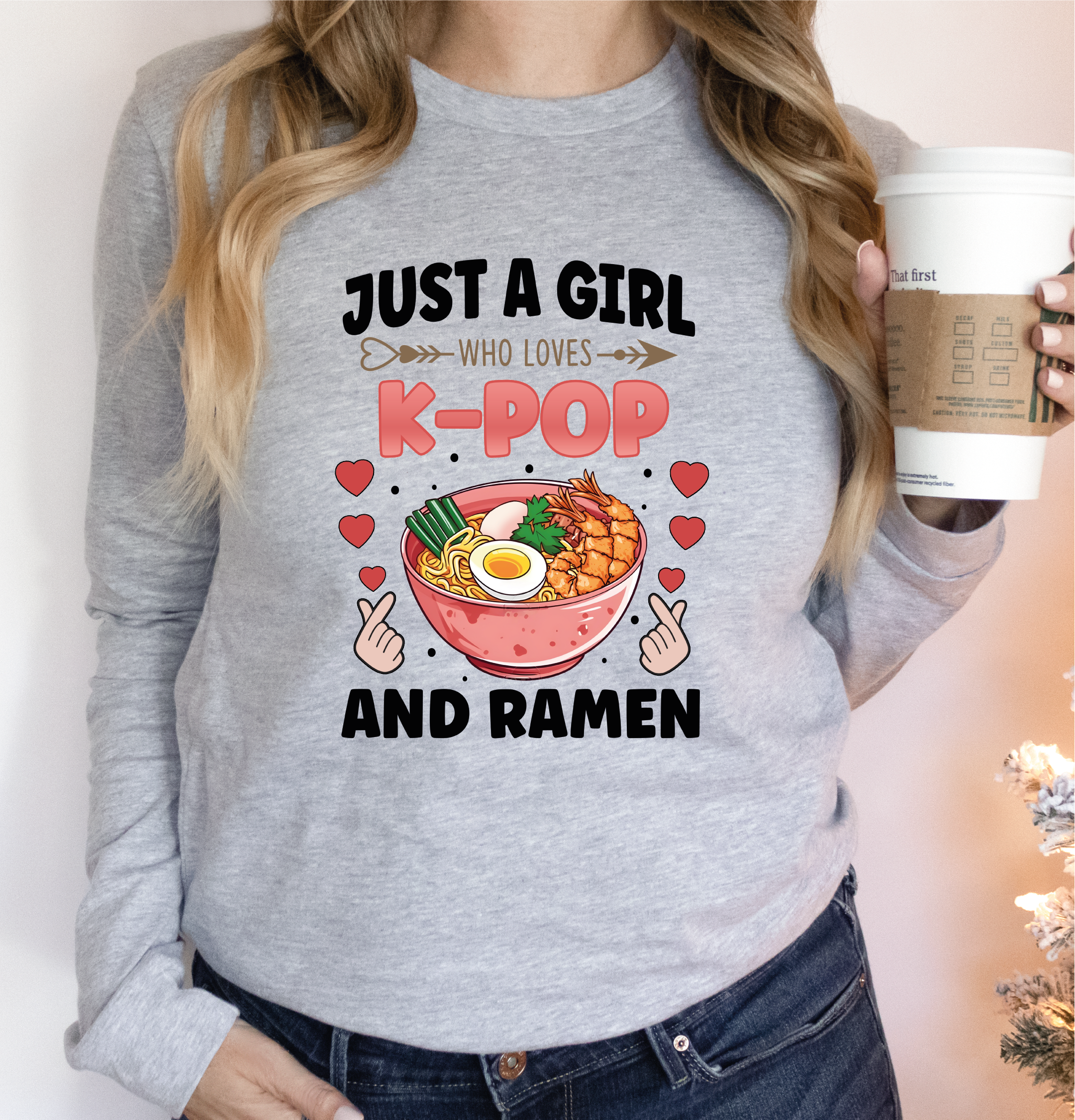 MAYA TX - Wholesale Graphic Sweatshirt - Women's - K-Pop Sweatshirt and Hoodie, Just A Girl And Ramen, X2134