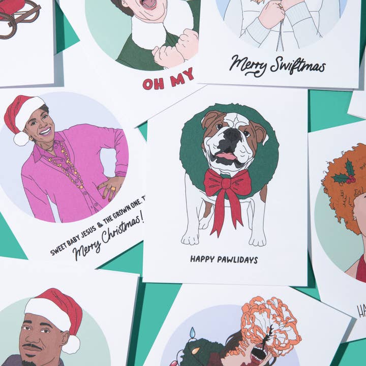 Sammy Gorin LLC - Wholesale Christmas Card - Happy Pawlidays, English Bulldog, Christmas Card