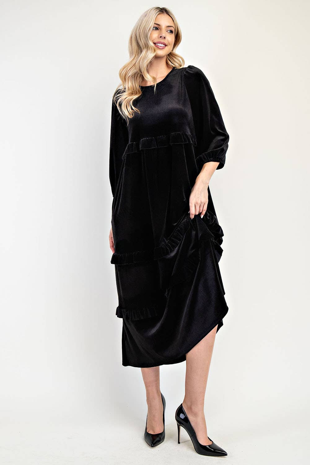 Celeste Clothing – wholesale Klänning - Dam – PLUS SIZE ELEGANT BLYGSAM KLÄNNING I SAMMET -MD33897-PL5