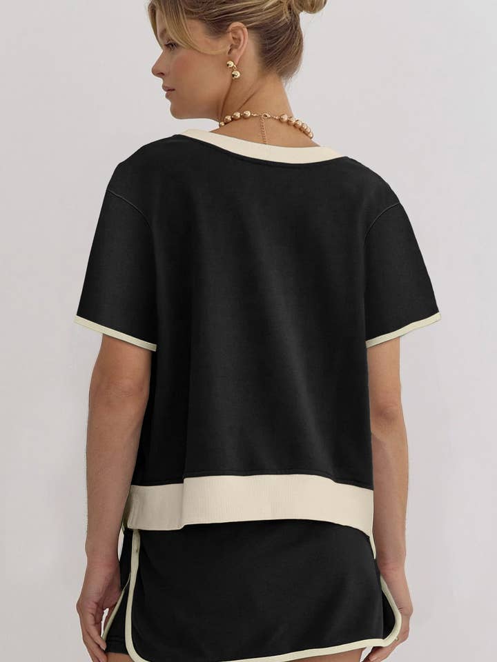 Lovesoft – wholesale Set med topp och kjol - Dam – Bonbon färgblock kant dropp axel T-shirt och skort 2-delars set4