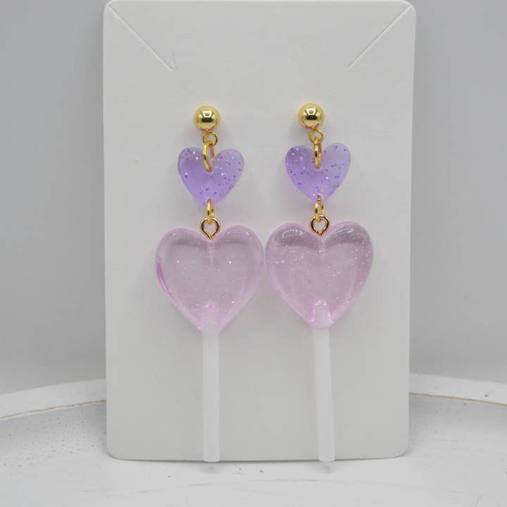The Adorned Fox – wholesale Dangle earrings – Heart Lollipop Earrings, Resin, love, Valentine’s Day4