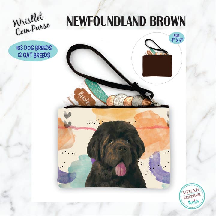 Porte-monnaie brun terre-neuvien • Présentoir au sol en option pour la vente par pawies