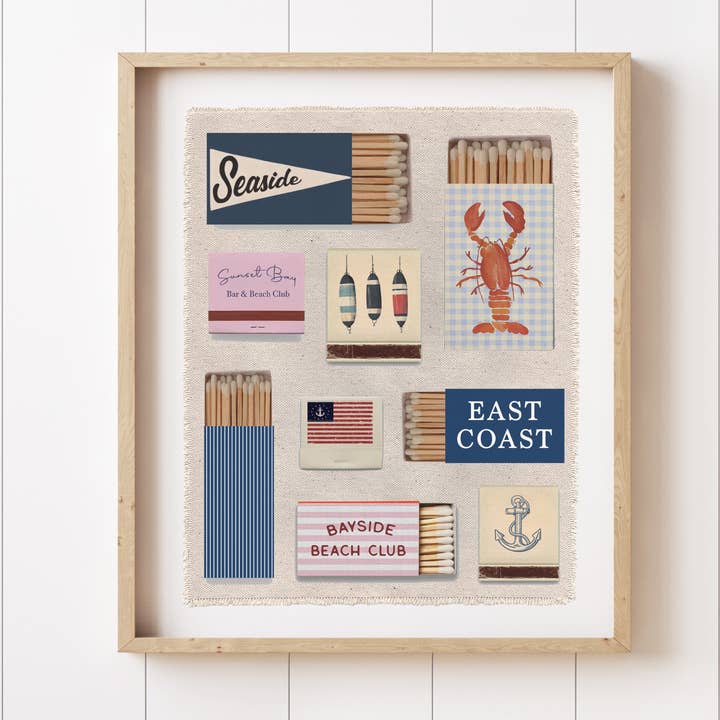 Impression sur toile d'art vintage d'allumettes, décoration murale côtière 20x25 cm pour la vente par Perfect Day Print Co