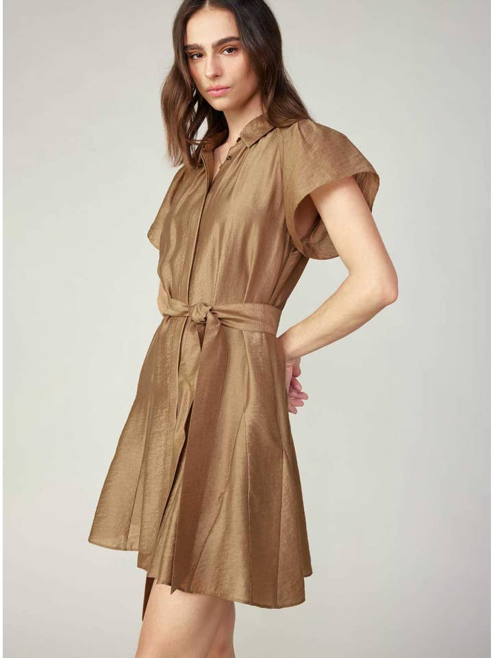 Latte Button-Down Mini Shirts Dress for wholesale on Faire