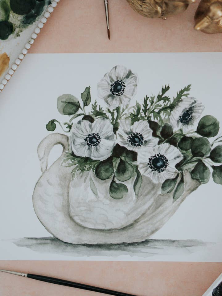 Swan Vase Bouquet Kunsttryk for engroshandel hos MacaelaMade