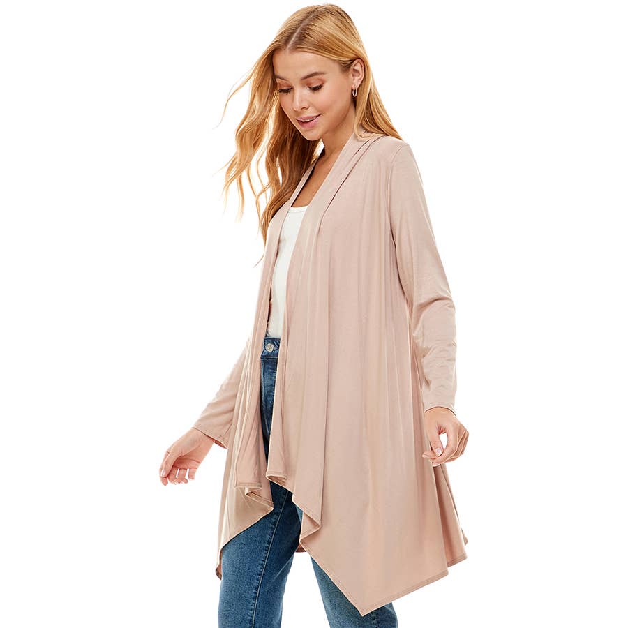 Azules Clothing – Großhandel Strickjacke – Damen – AJK-3006RS Langärmeliger Cardigan mit offenem Vorderteil und Wasserfallausschnitt49