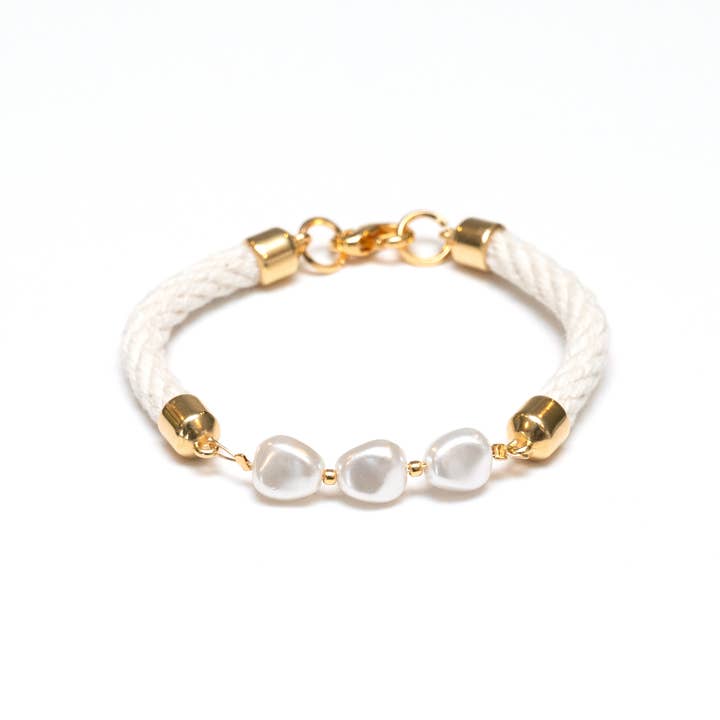 Allison Cole Jewelry - Venta al por mayor Pulsera de cuentas - Atlantic - Marfil/Oro - Pulsera de cuerda náutica