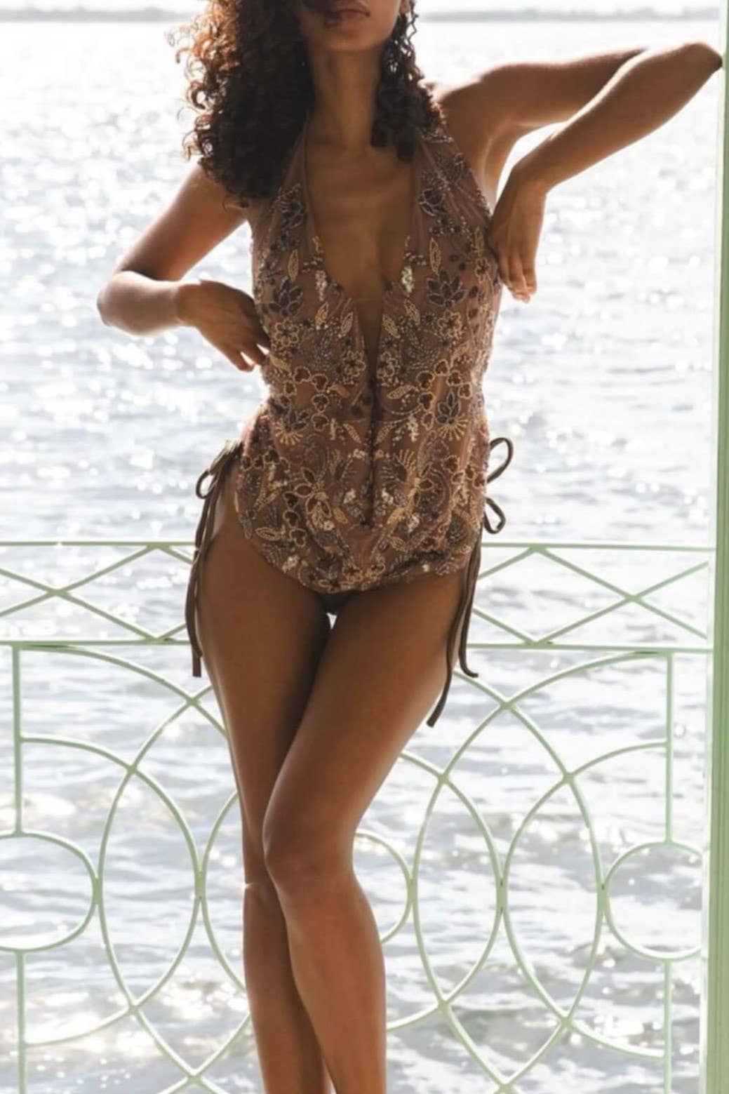 Rosa Clothing - Wholesale Tank Top - Women's - Chic Floral Sequined embroidered halter low-cut tank top9