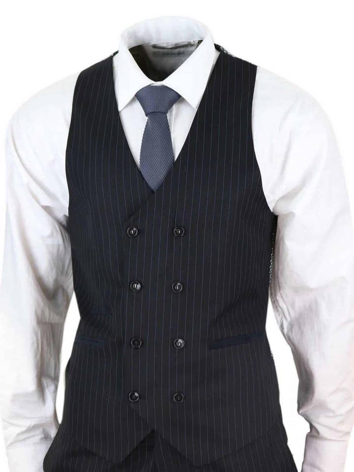 Men's 3 Piece Black Pinstripe Retro Suit for wholesale on Faire
