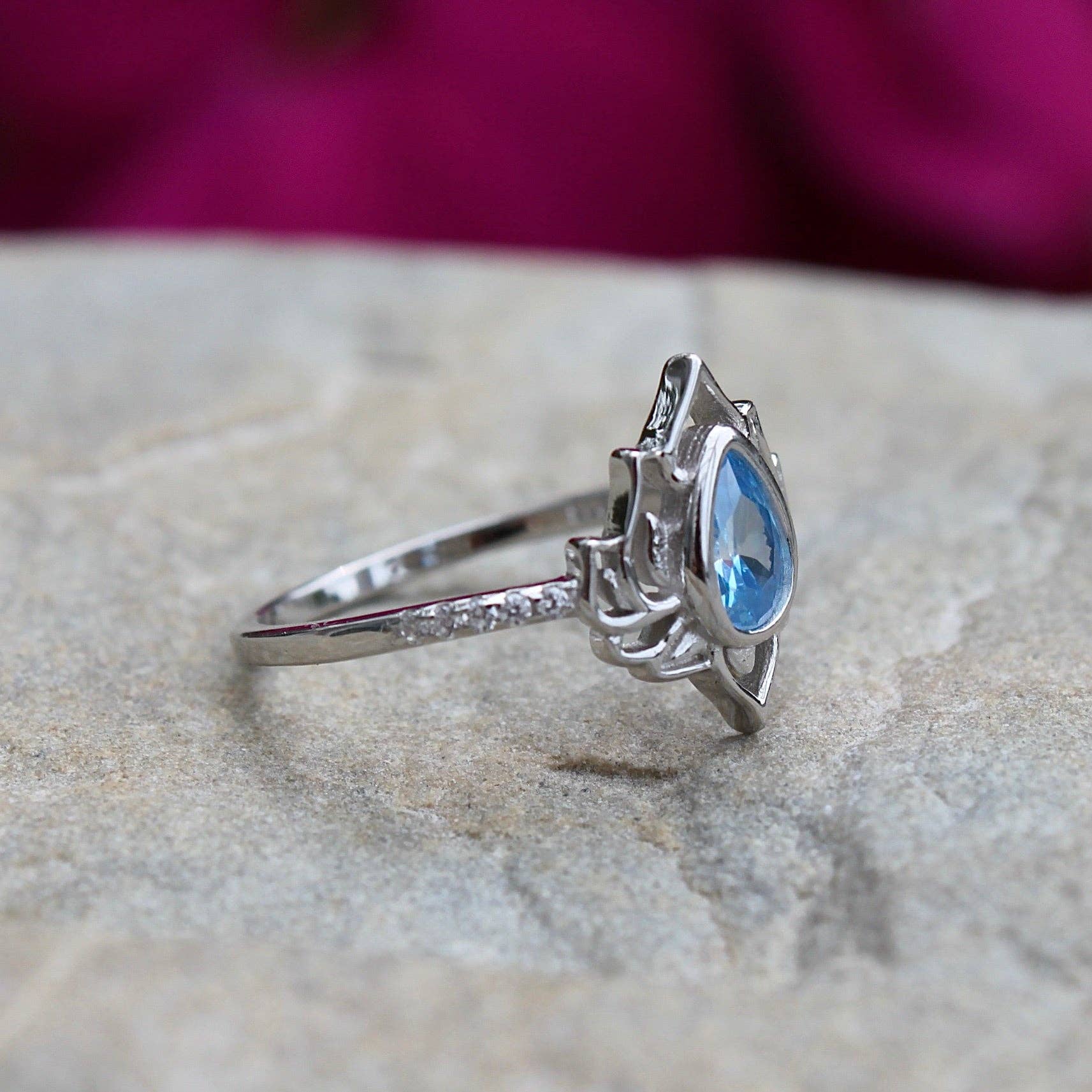 Moonrise Jewelry - Wholesale Single Stone/Solitaire Ring - R-78 Blue Topaz Lotus Ring5