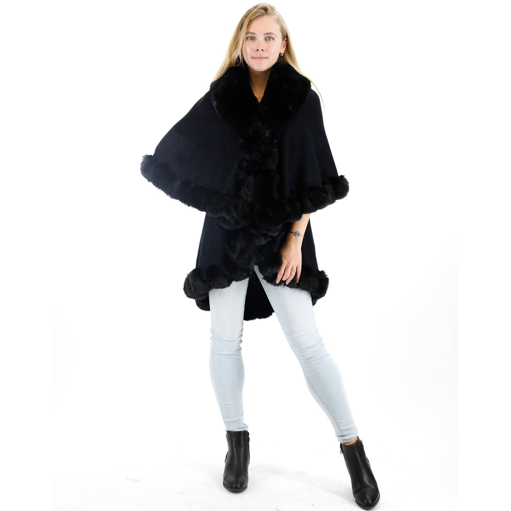 TAPA fashion - Wholesale Poncho - Women's - Solid Color Fur Double Layer Poncho SH925 (3PC)0
