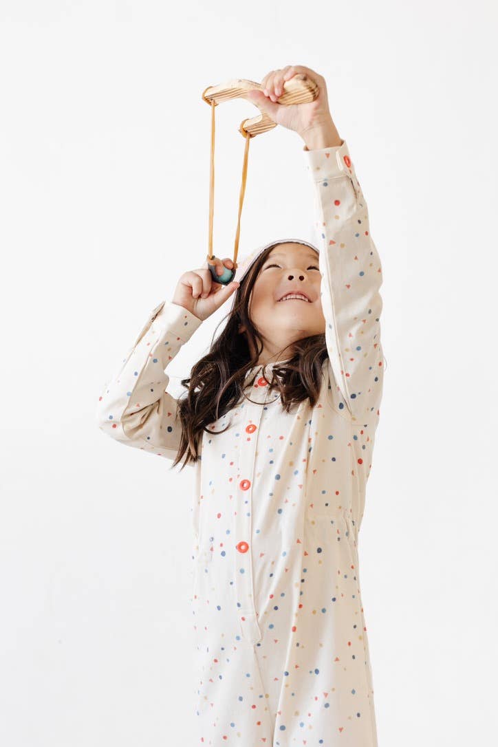 Muted Rainbow Wood Slingshot with 12 Felt Balls  for wholesale on Faire1