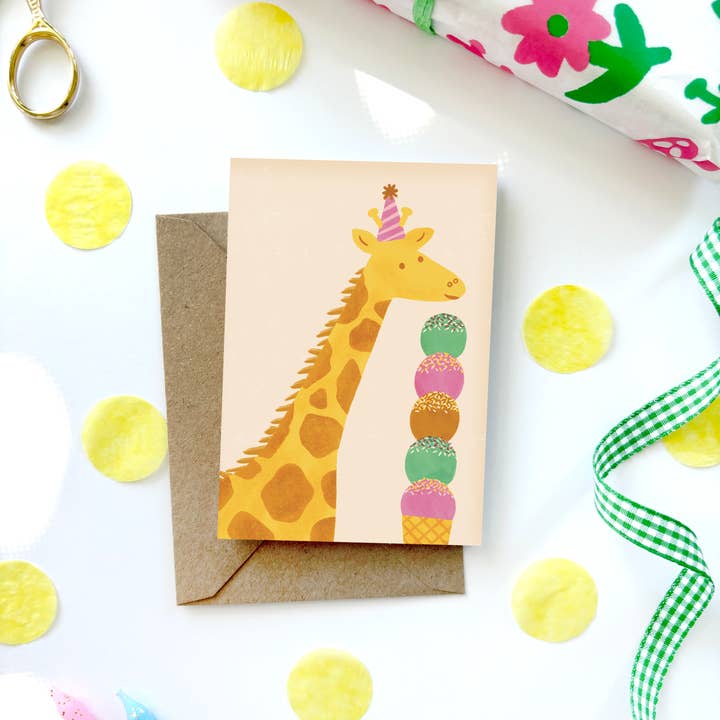 Lauren Sissons Studio – Großhandel Geburtstagskarten – Mini-Karte mit Giraffenmotiv, illustriert, niedlicher Kindergeburtstag
