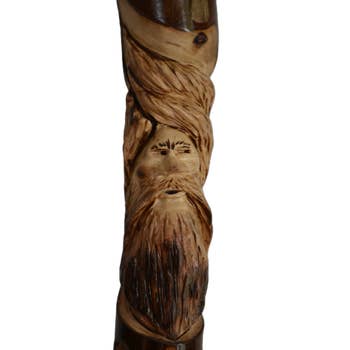 Wood Spirit Walking Stick, Hardwood Hiking Staff with Woodspirit Carving