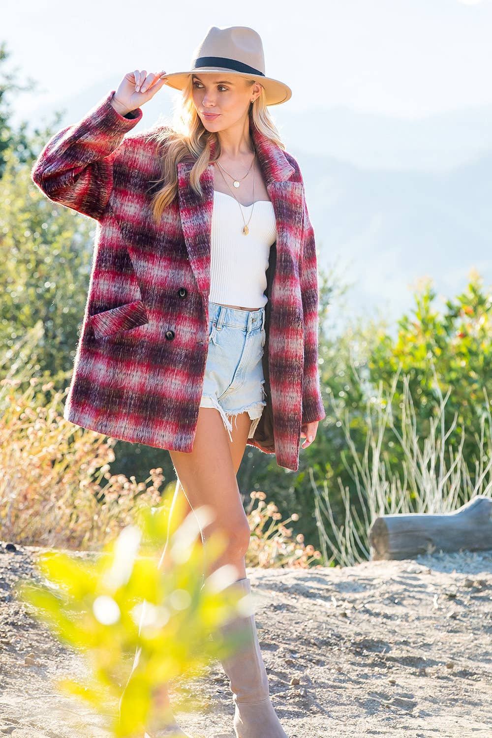 Bluivy - Wholesale Coat - Women's - DOUBLE BREASTED BRUSHED PLAID SHACKET21