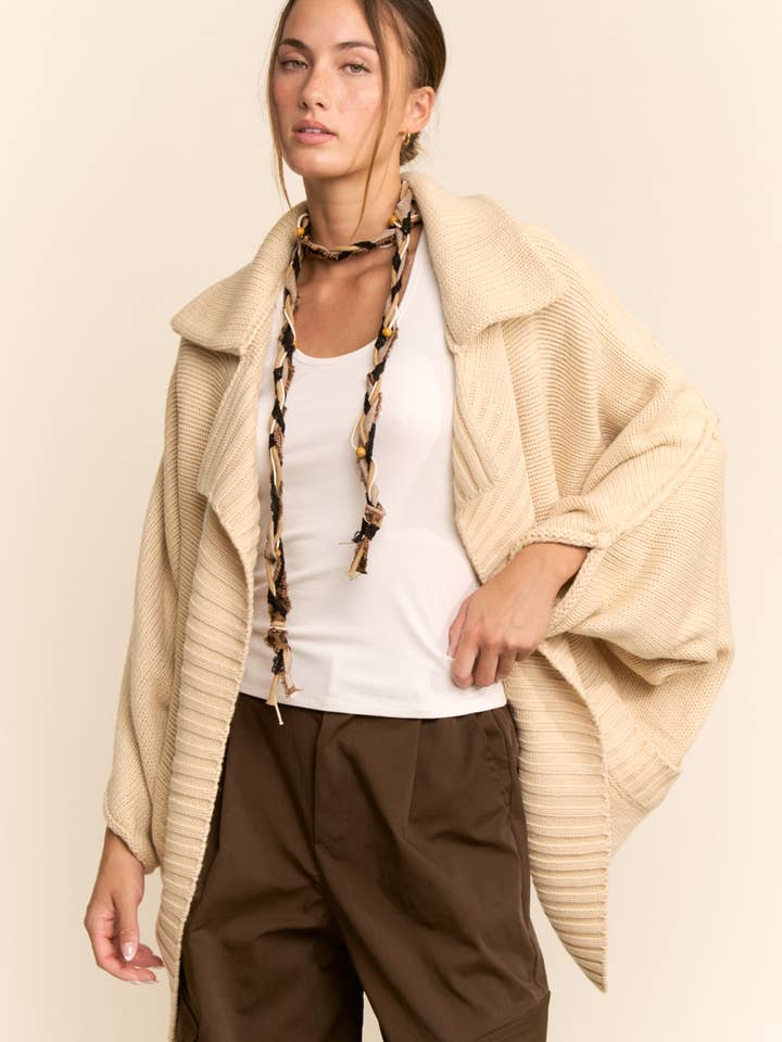 OPEN FRONT KNIT JACKET LONG VOLUMINOUS SLEEVES for wholesale by Davi & Dani