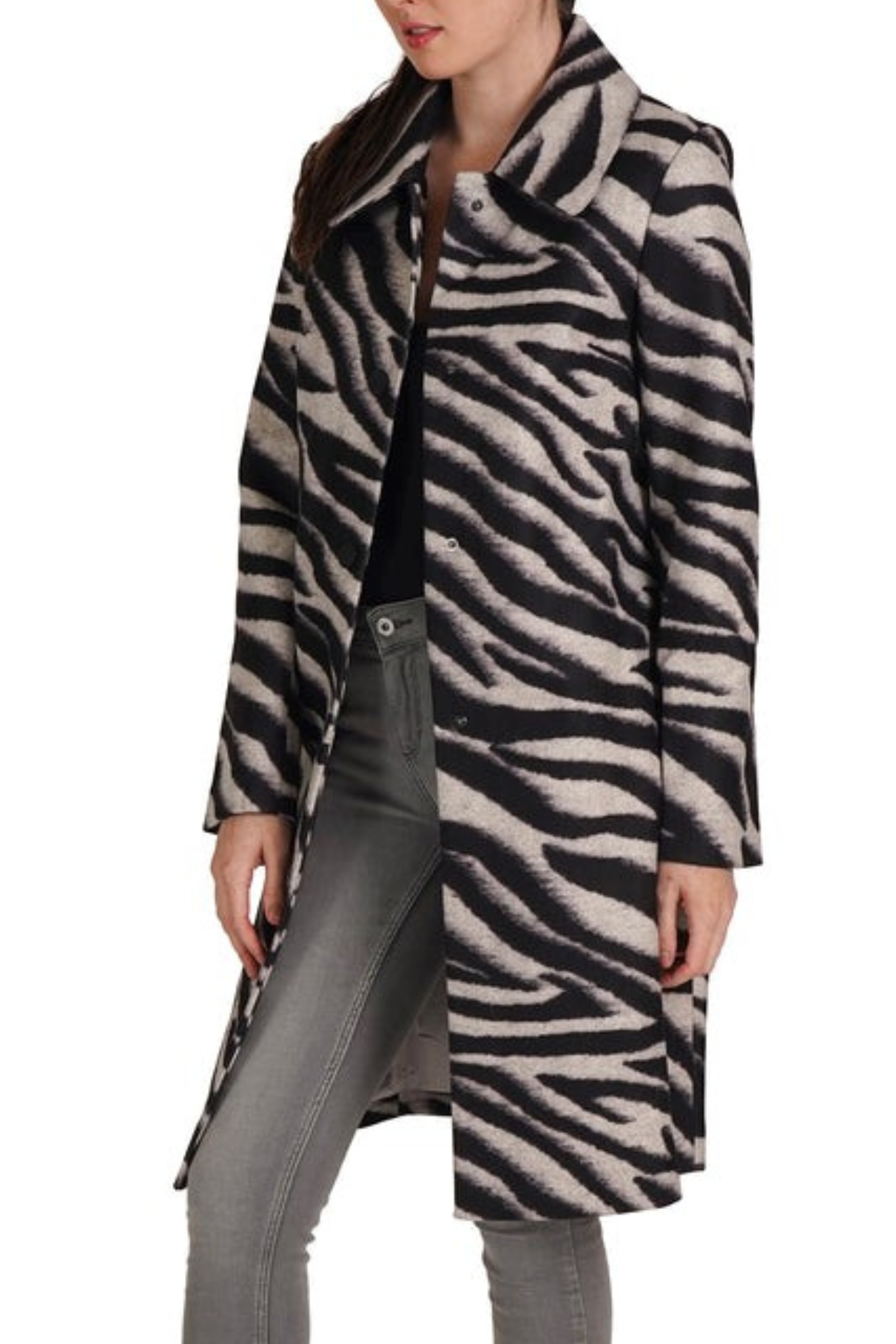 Love Token Faux Wool Zebra Pattern Trench Coat for wholesale on Faire2