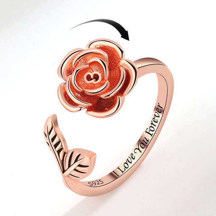 Rose Flower Anxiety Fidget Spinner Ring in Solid Copper for wholesale by Perimade & Co. LLC