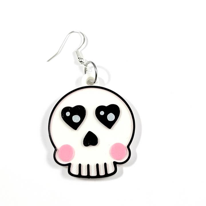 Printy Vibes - Vendita all'ingrosso Orecchini pendenti - Orecchini con teschio a forma di cuore, stampati2