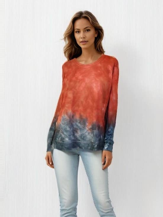 V-Neck Tie Dye Sweatshirt - Desert Sand Misty Fog (D190610R) for wholesale by Dantelle Apparel